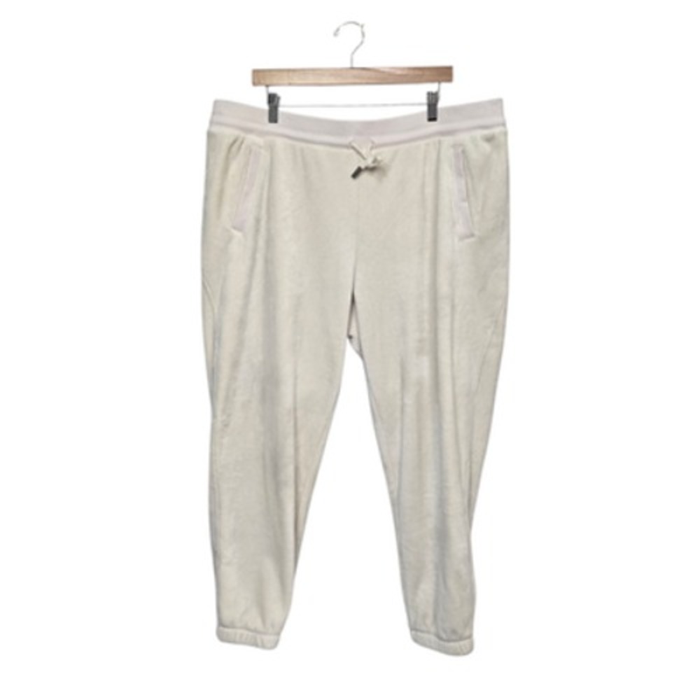 Athleta Jogger Pants Womens 2X White Plush Fleece Lounge Drawstring Pockets